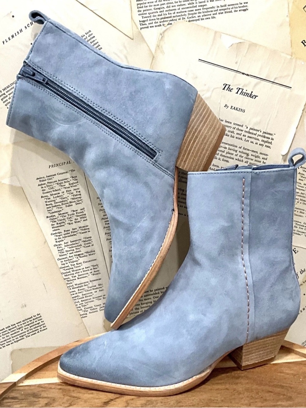 Free People Bowers Ankle Boot Distressed Light Blue Suede 8